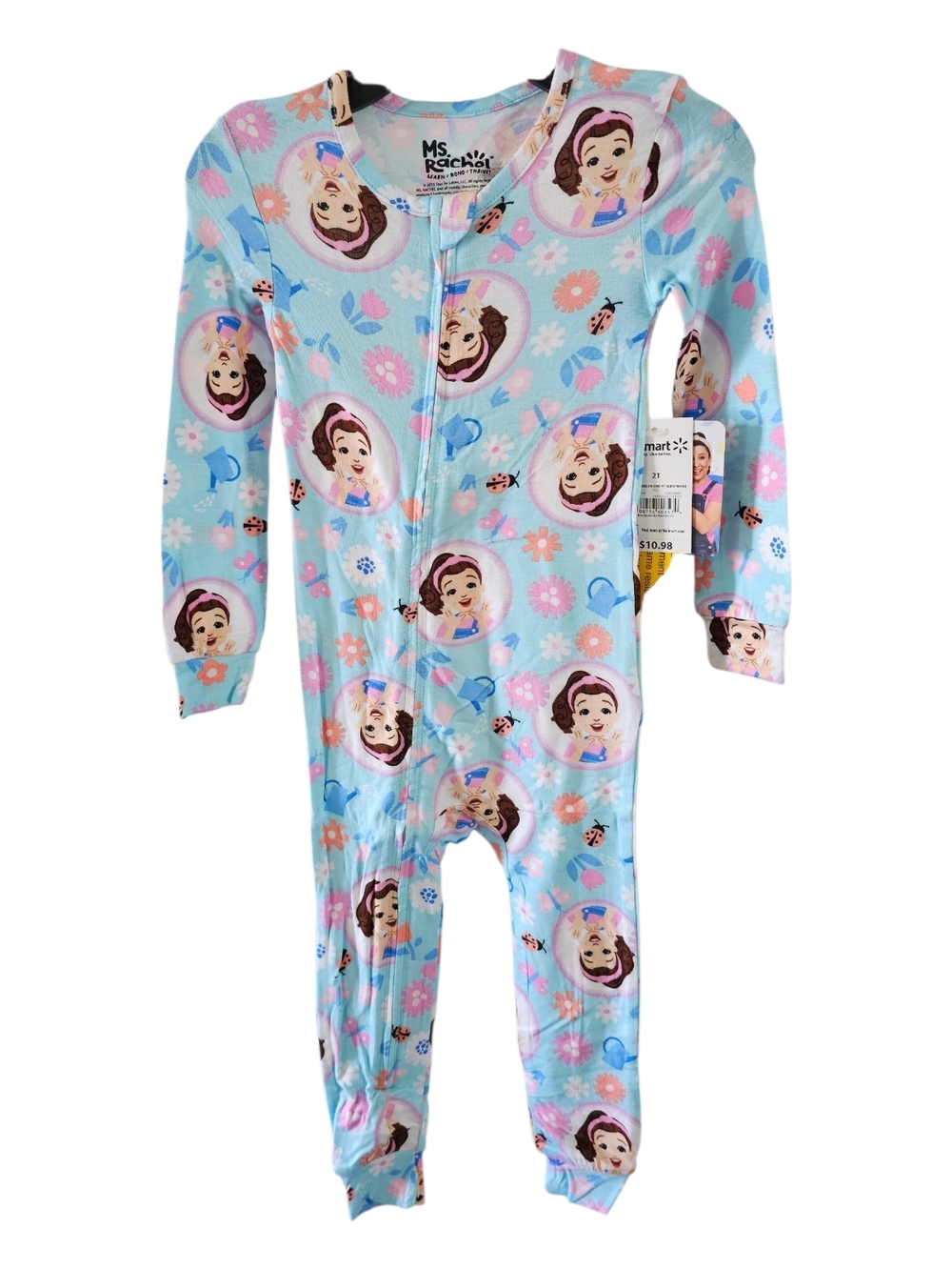 Ms. Rachel Light Blue Floral Character Footed Pajamas for Kids